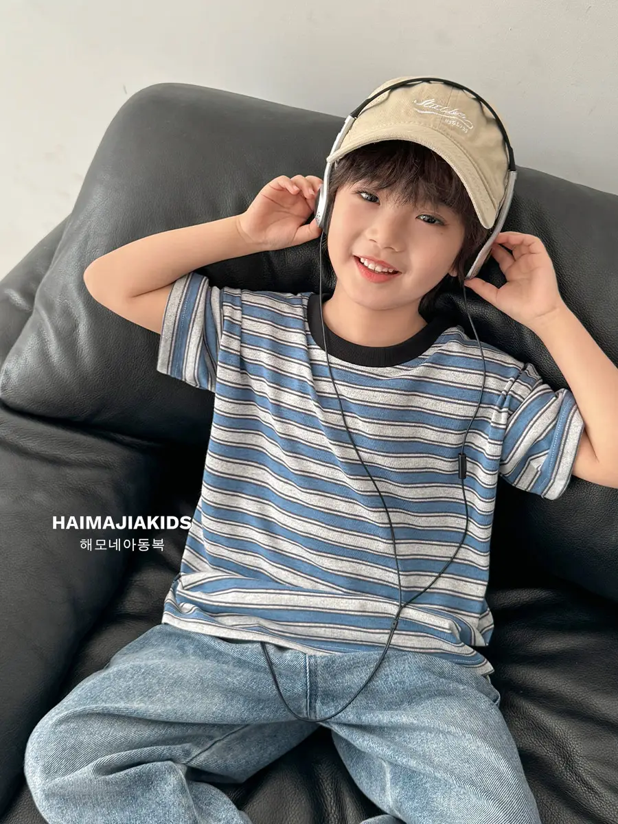 Boys Striped T-Shirt Short Sleeve Summer Outfit - Image 2