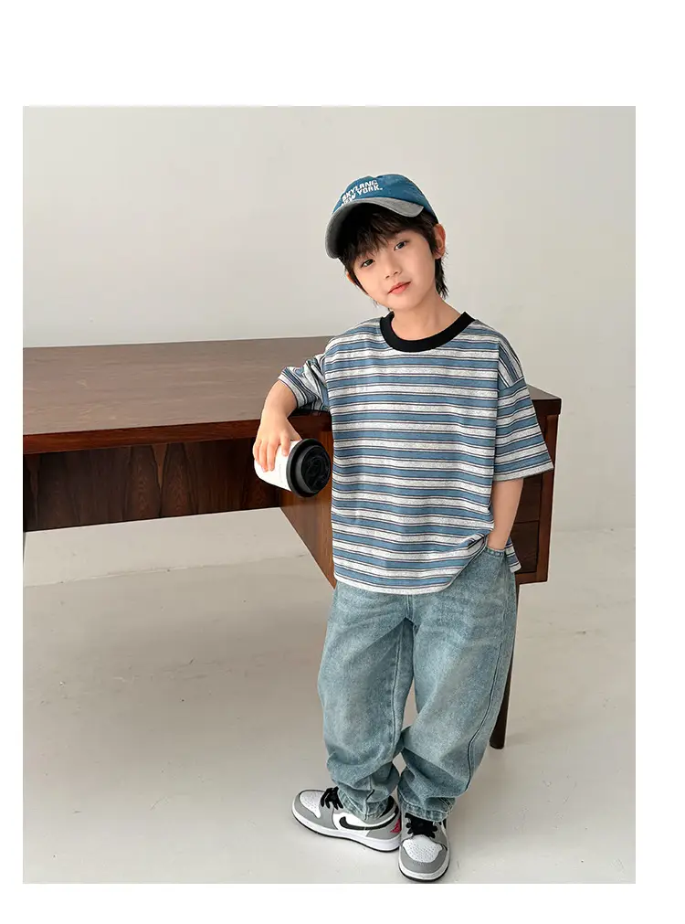Boys Striped T-Shirt Short Sleeve Summer Outfit — feature 12
