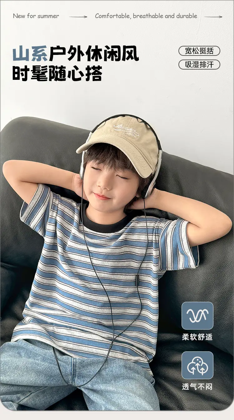Boys Striped T-Shirt Short Sleeve Summer Outfit — feature 2
