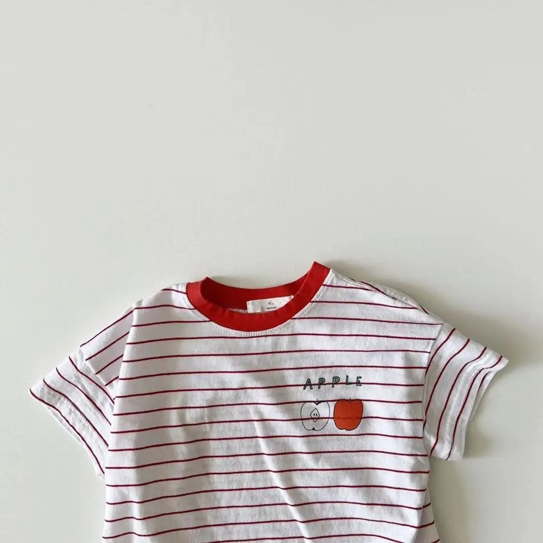 Baby Striped T-Shirt Apple Crewneck Short Sleeve