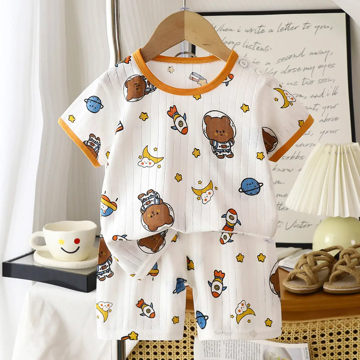 2026 Summer Kids Cotton Shorts Set with Bear Print - Image 3