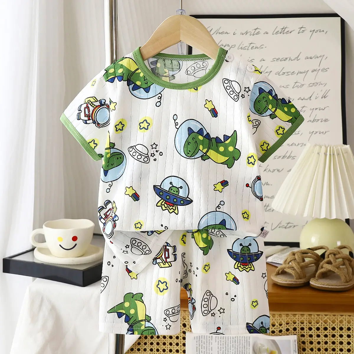 2026 Summer Kids Cotton Shorts Set with Bear Print - Image 2