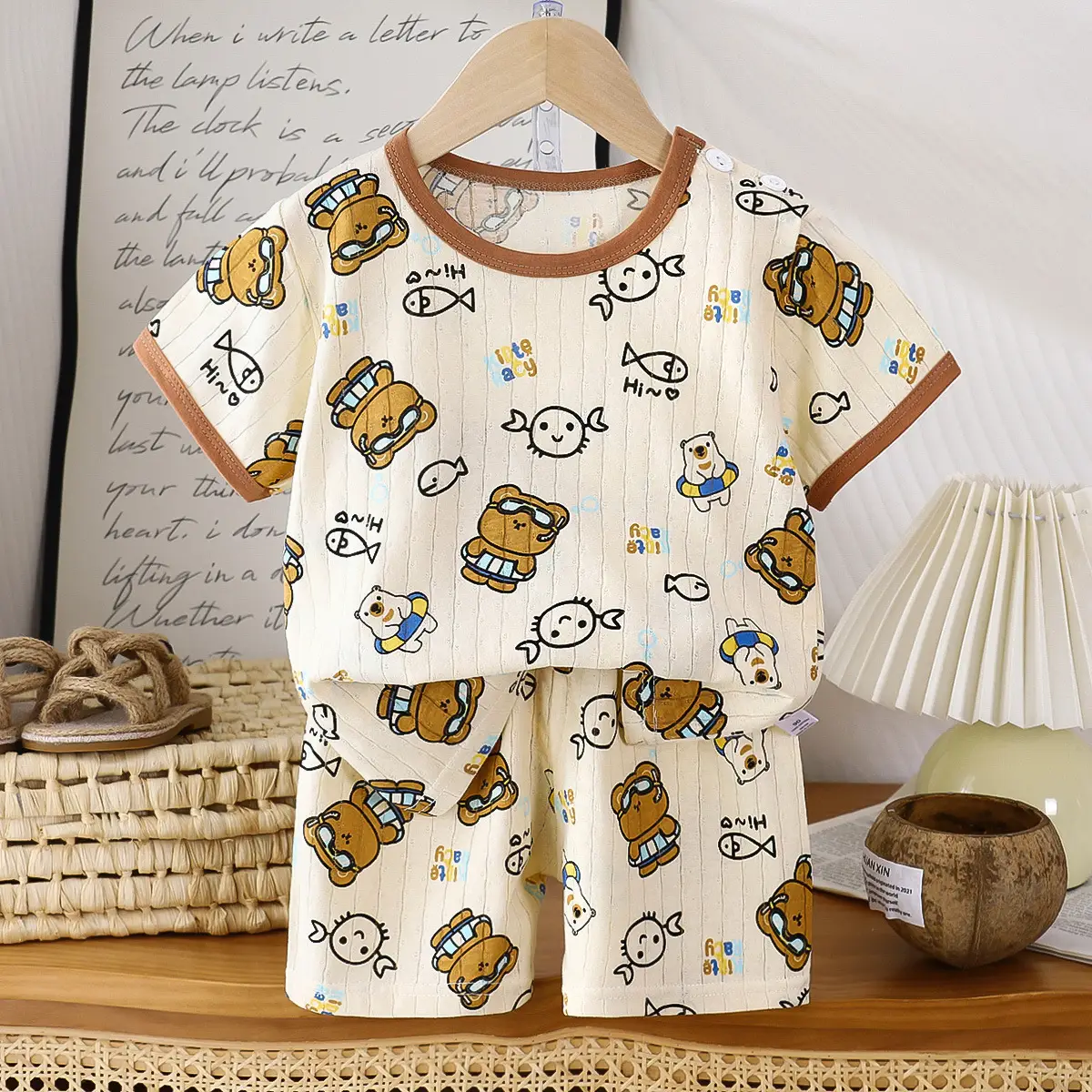 2026 Summer Kids Cotton Shorts Set with Bear Print - Image 15