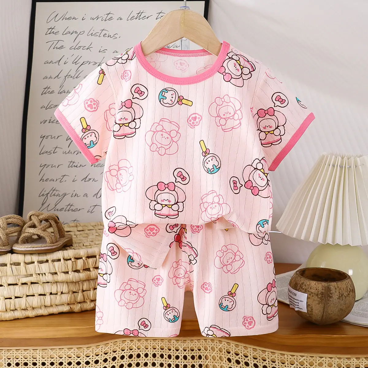 2026 Summer Kids Cotton Shorts Set with Bear Print - Image 20