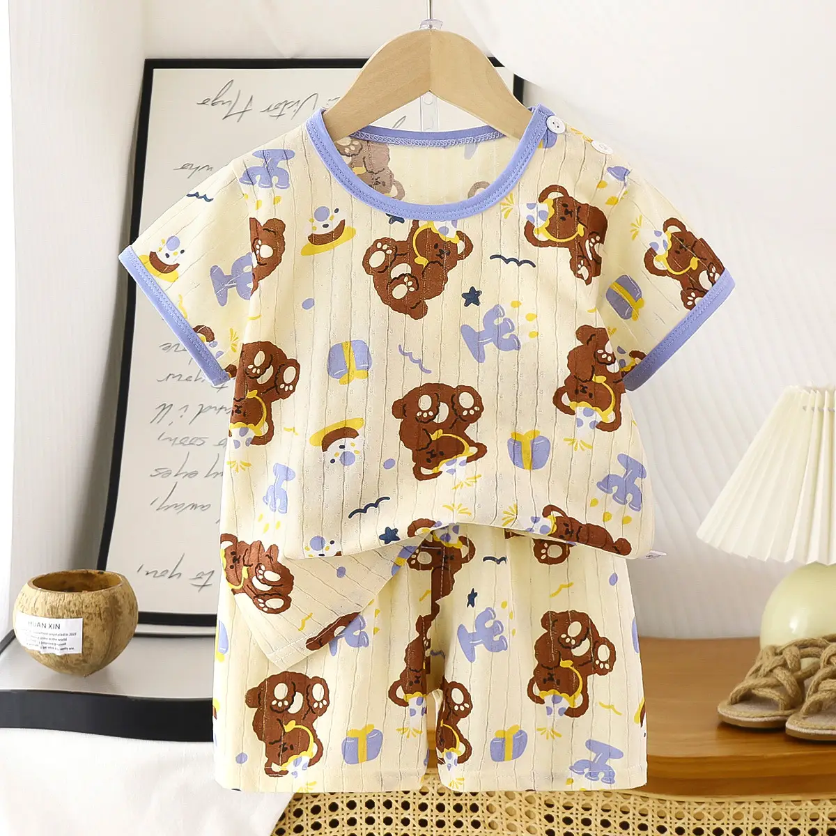 2026 Summer Kids Cotton Shorts Set with Bear Print - Image 22
