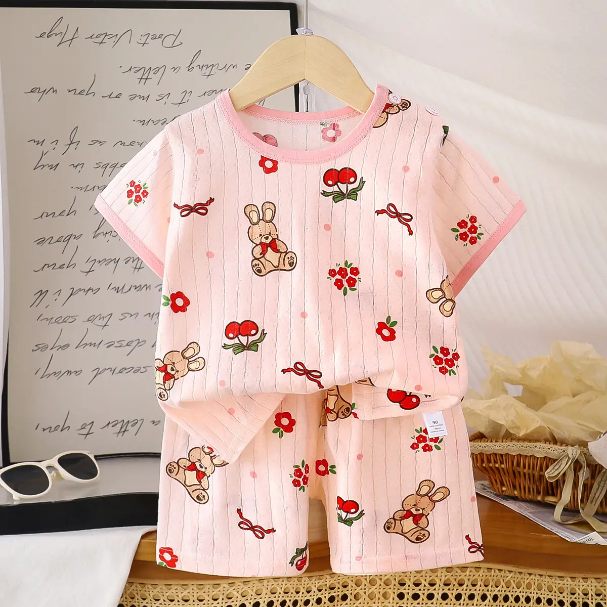 2026 Summer Kids Cotton Shorts Set with Bear Print - Image 26
