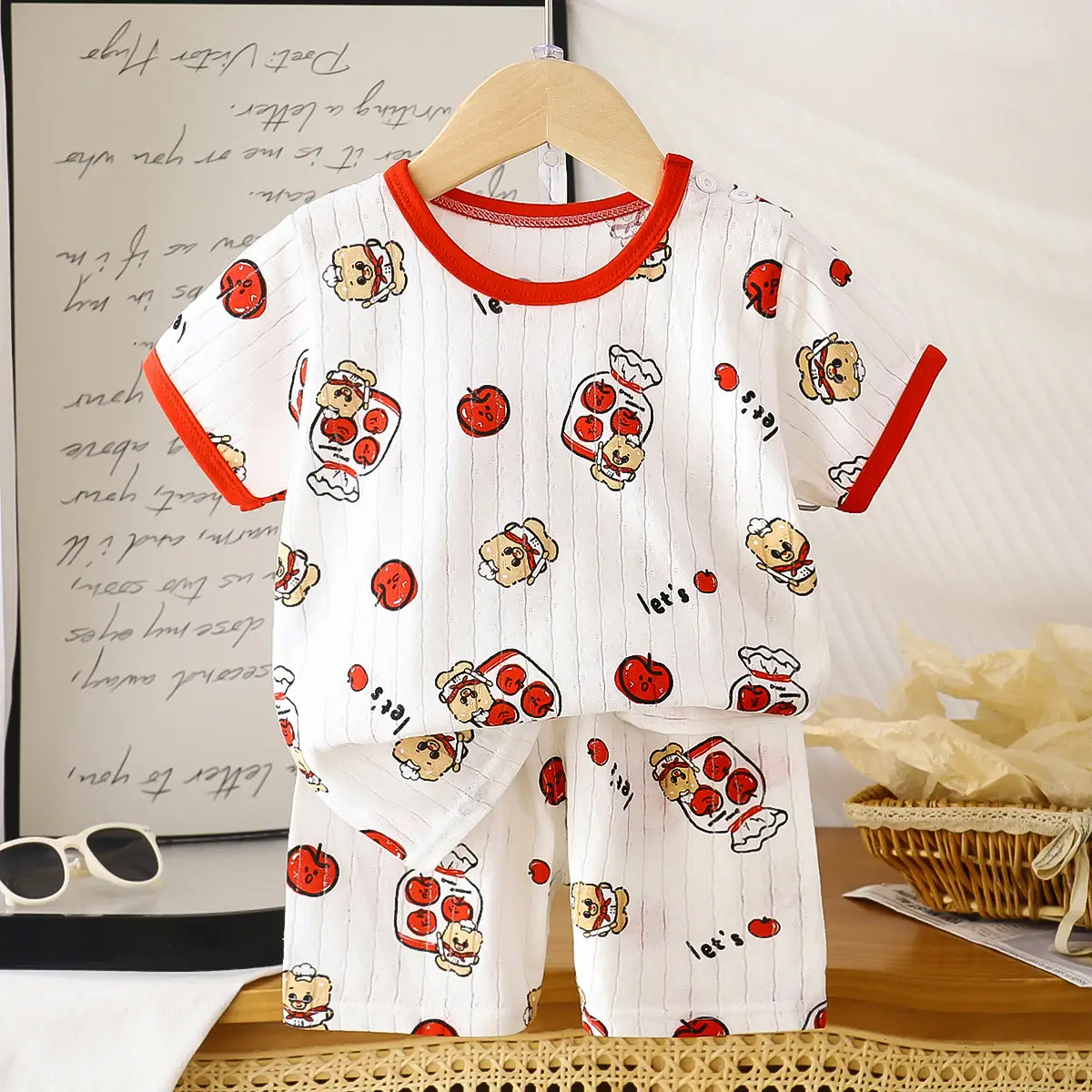 2026 Summer Kids Cotton Shorts Set with Bear Print - Image 27