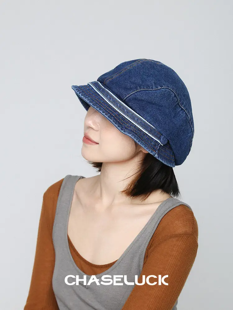 Women Korean Style Duckbill Cap Light Blue Fisherman Hat - Image 2
