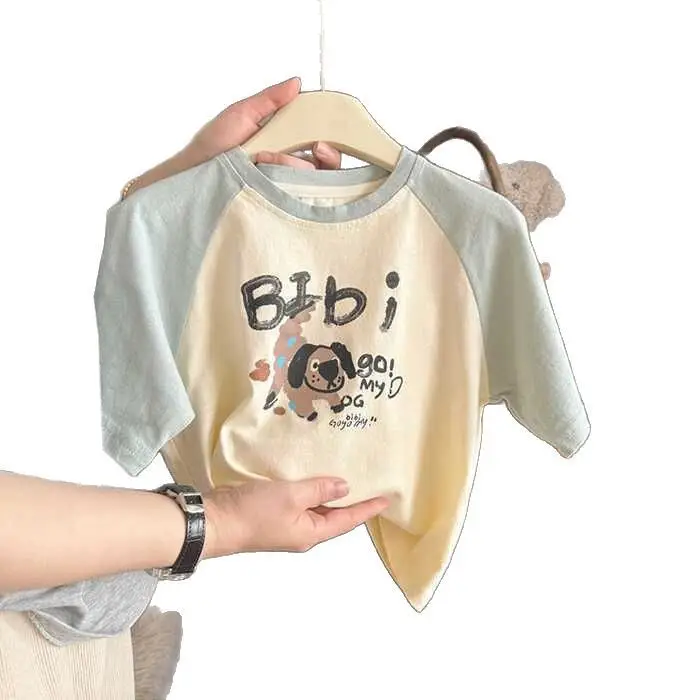 Boys T-shirt Shorts Set Cartoon Raglan Sleeve Light Blue - Image 5