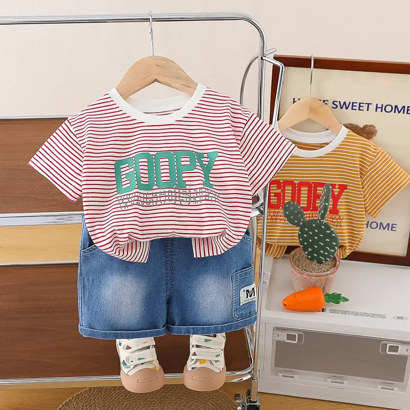 Children Striped T-Shirt Shorts Set 2025 Summer Boys - Image 3