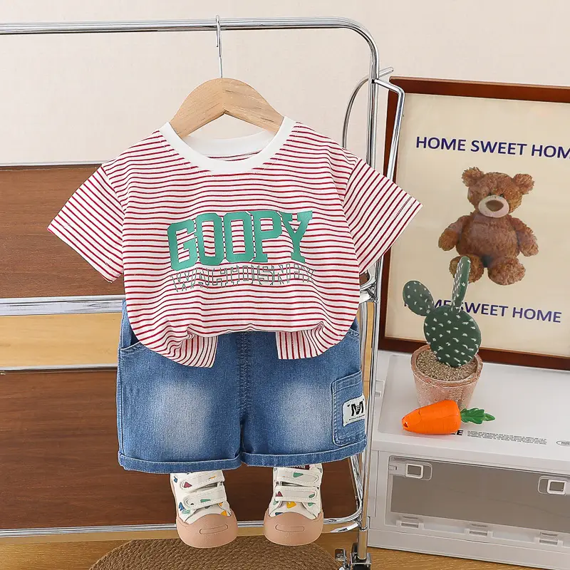 Children Striped T-Shirt Shorts Set 2025 Summer Boys - Image 2