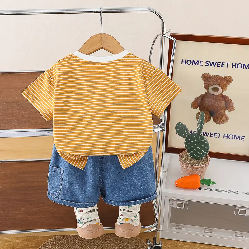 Children Striped T-Shirt Shorts Set 2025 Summer Boys - Image 4