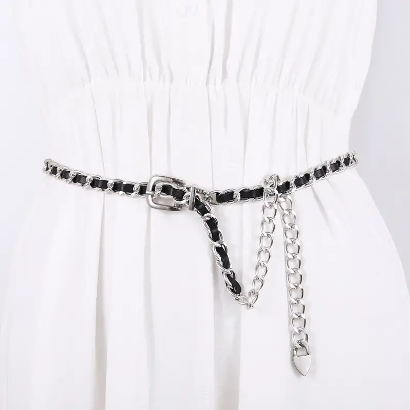 Gold Chain Waist Belt for Women PU Pants