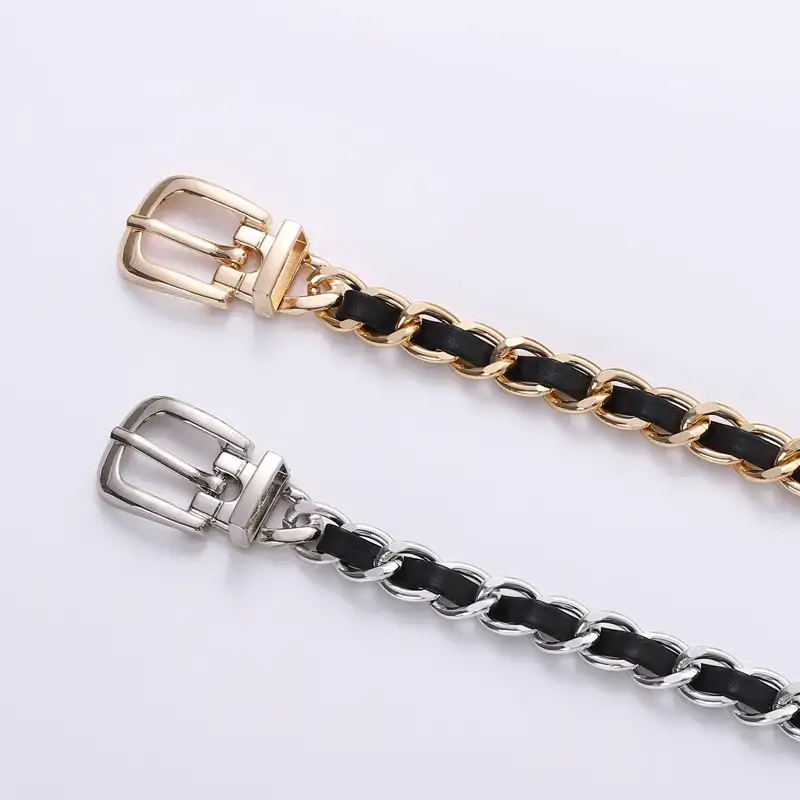Gold Chain Waist Belt for Women PU Pants