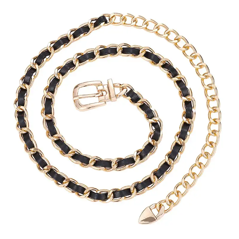 Gold Chain Waist Belt for Women PU Pants