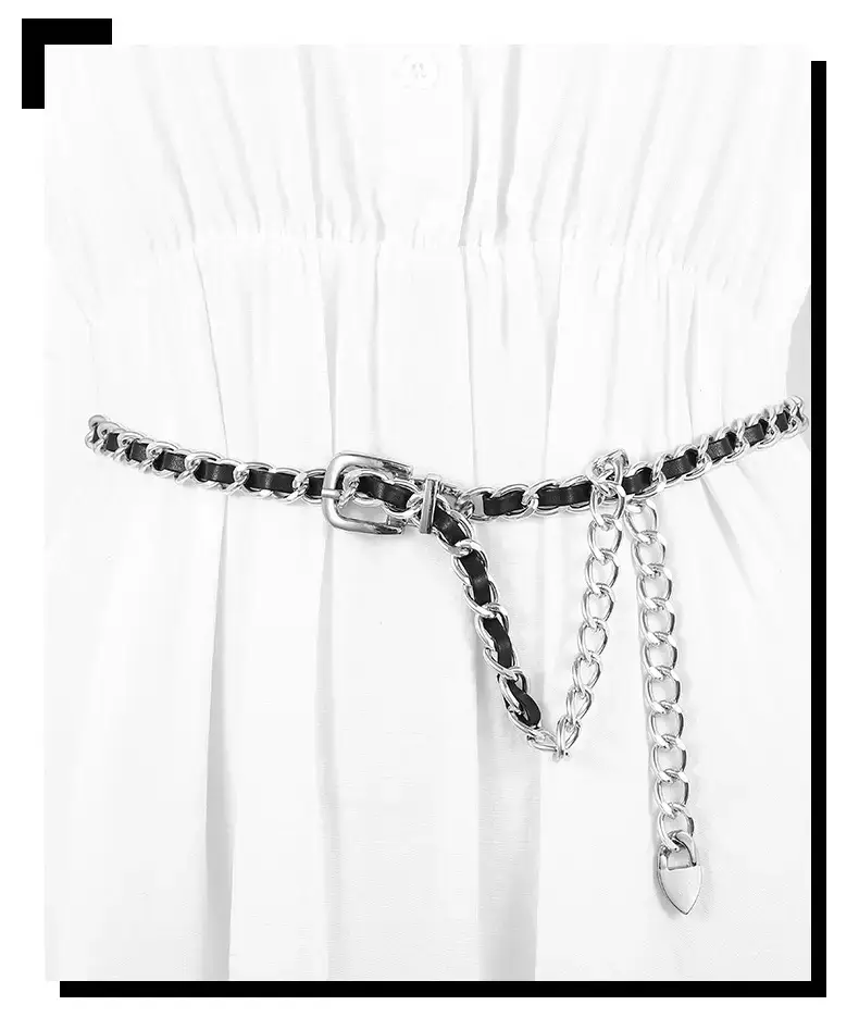 Gold Chain Waist Belt for Women PU Pants — feature 3
