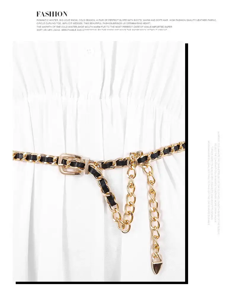 Gold Chain Waist Belt for Women PU Pants — feature 4