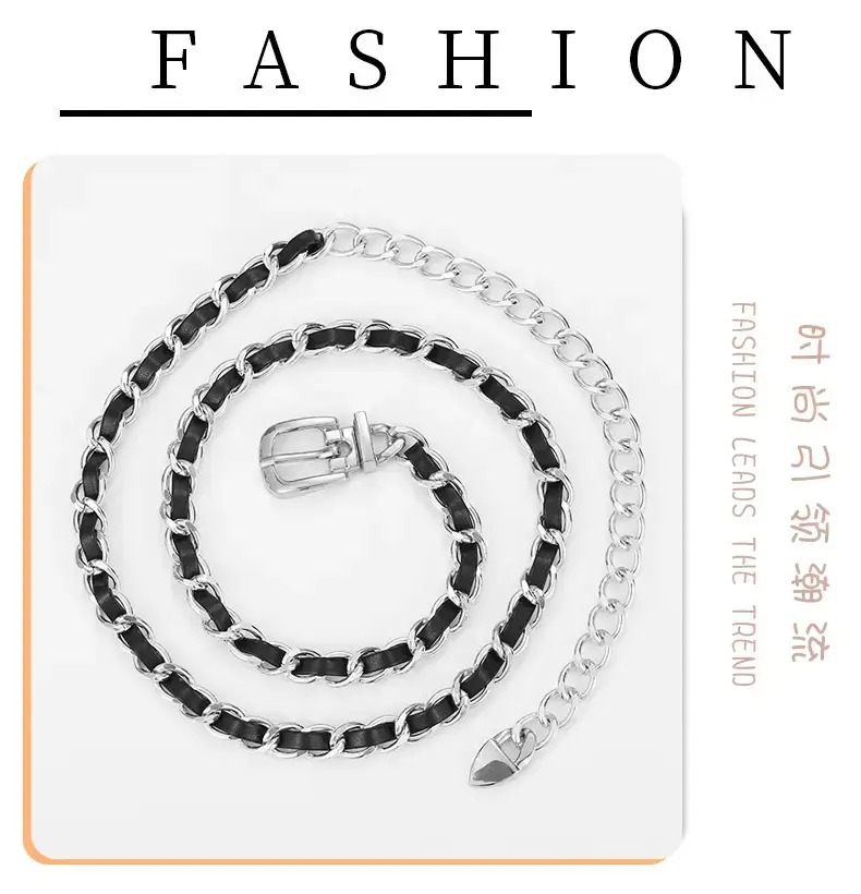 Gold Chain Waist Belt for Women PU Pants — feature 5
