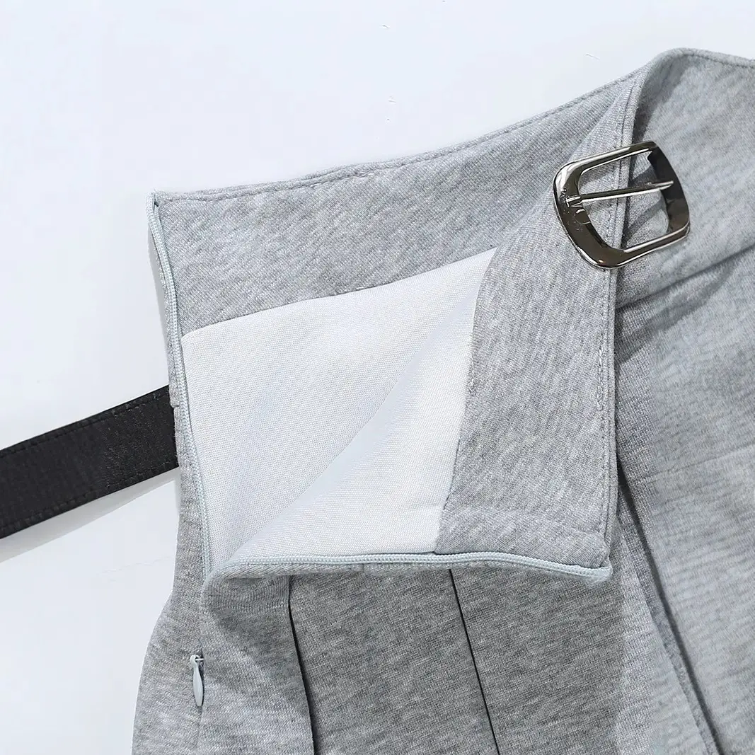 Grey Pleated Skirt with Belt for Women 2025 Spring Summer - Image 6