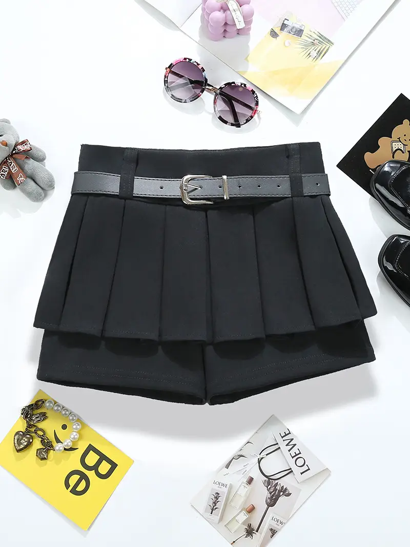 Grey Pleated Skirt with Belt for Women 2025 Spring Summer — feature 4