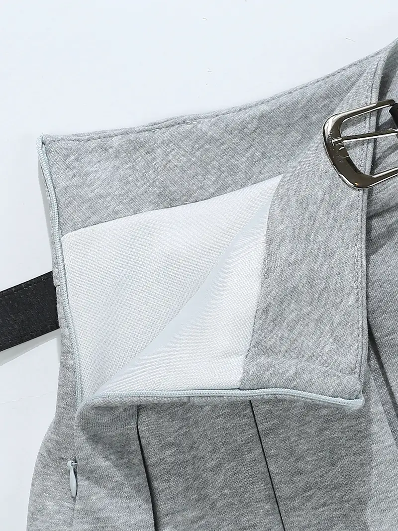 Grey Pleated Skirt with Belt for Women 2025 Spring Summer — feature 6