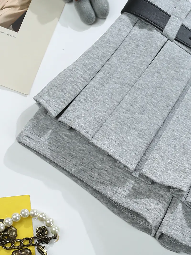 Grey Pleated Skirt with Belt for Women 2025 Spring Summer — feature 8
