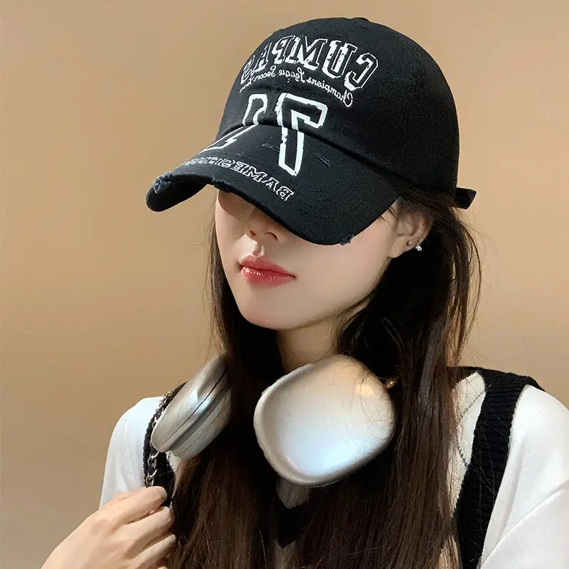 Vintage Printed Letter Baseball Cap Women Spring Summer Korean Deep Wide Brim Showy Face Small Cap - Image 4