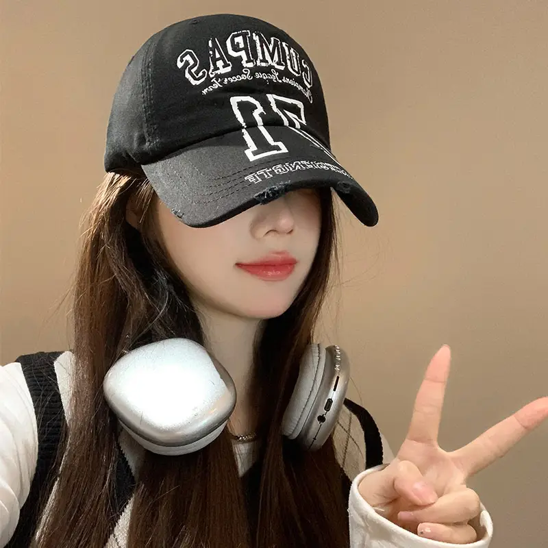 Vintage Printed Letter Baseball Cap Women Spring Summer Korean Deep Wide Brim Showy Face Small Cap - Image 5