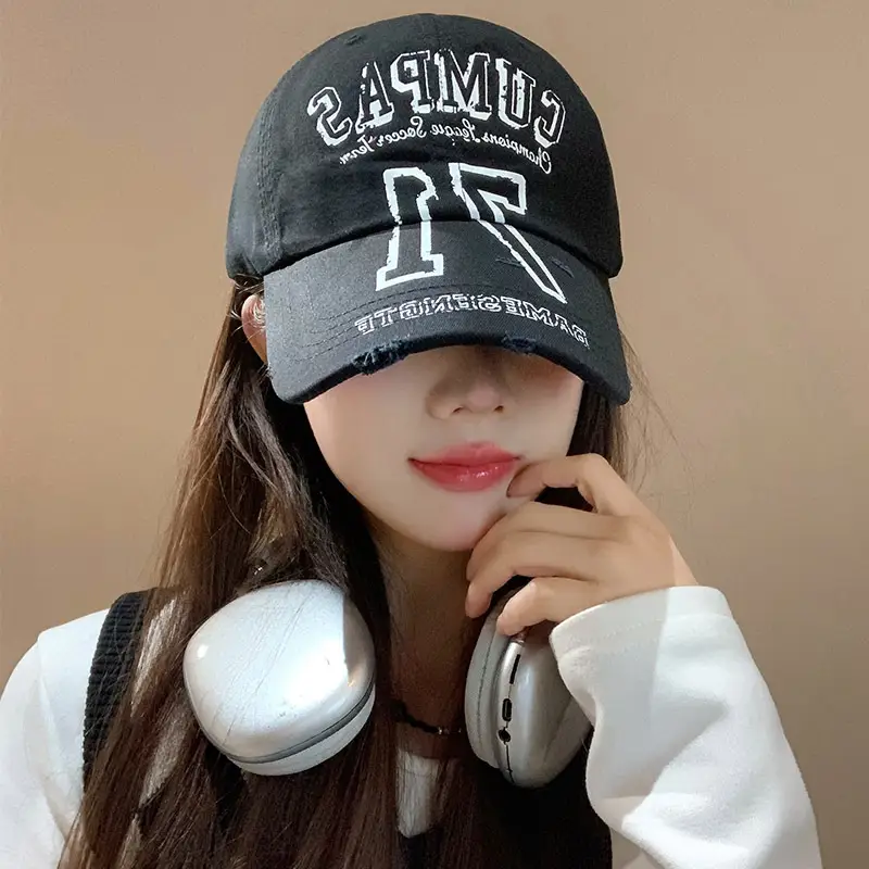 Vintage Printed Letter Baseball Cap Women Spring Summer Korean Deep Wide Brim Showy Face Small Cap - Image 6