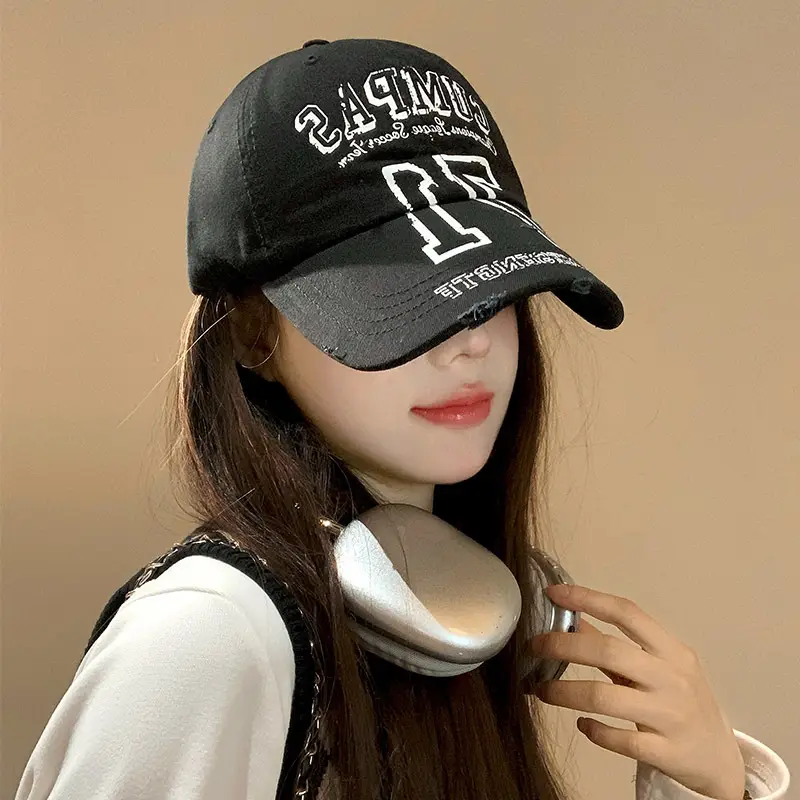 Vintage Printed Letter Baseball Cap Women Spring Summer Korean Deep Wide Brim Showy Face Small Cap - Image 7