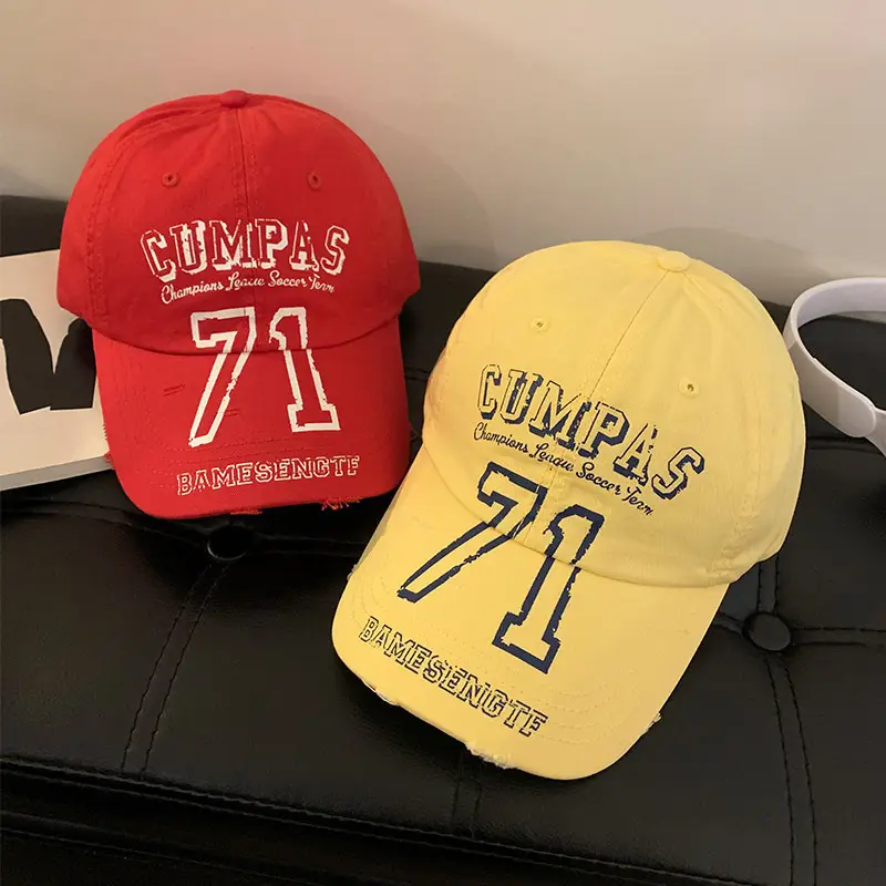 Vintage Printed Letter Baseball Cap Women Spring Summer Korean Deep Wide Brim Showy Face Small Cap - Image 8
