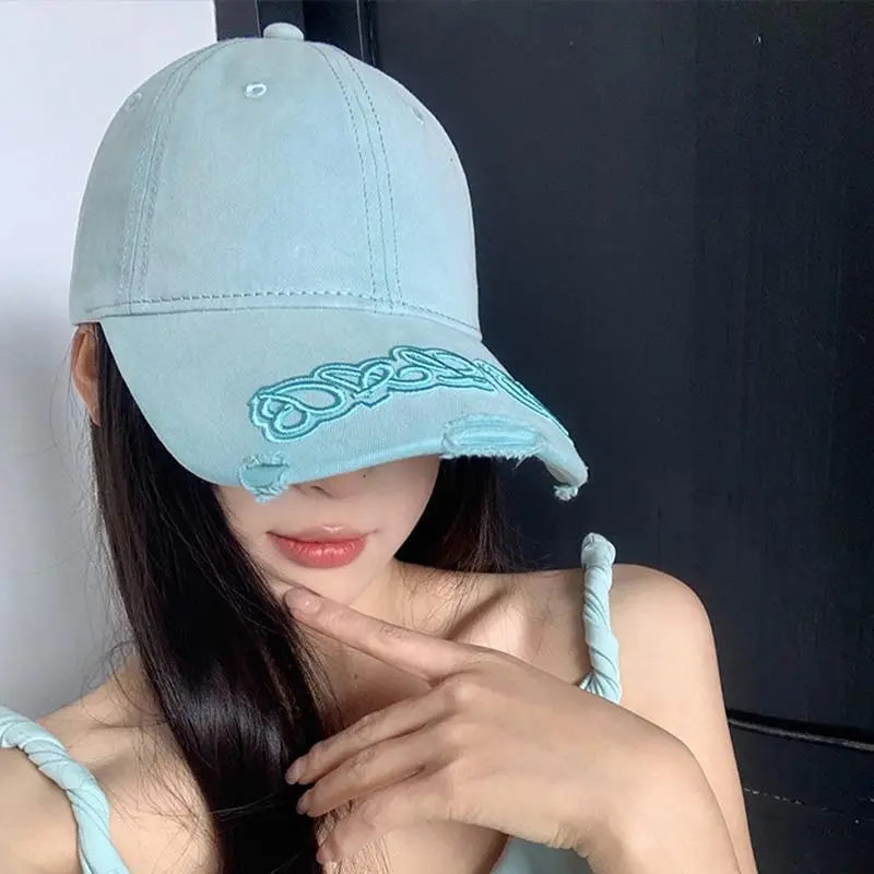 Women Korean Letter Embroidered Blue Baseball Cap - Image 2