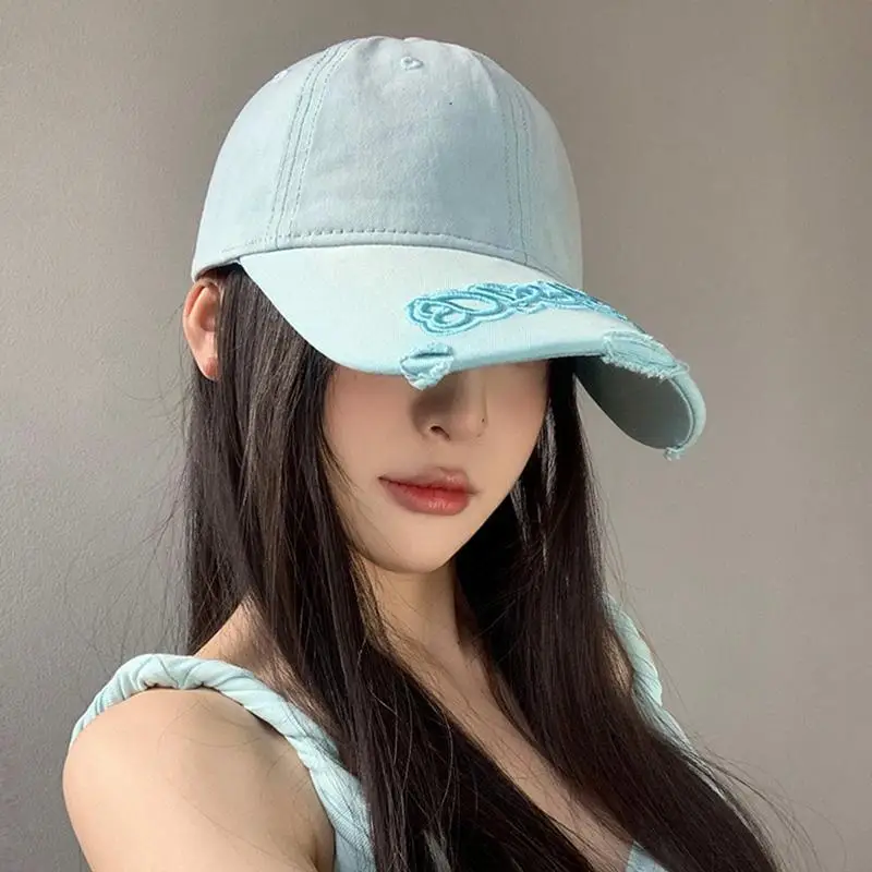 Women Korean Letter Embroidered Blue Baseball Cap - Image 3