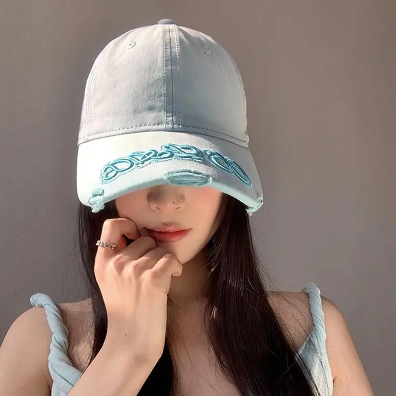Women Korean Letter Embroidered Blue Baseball Cap - Image 4