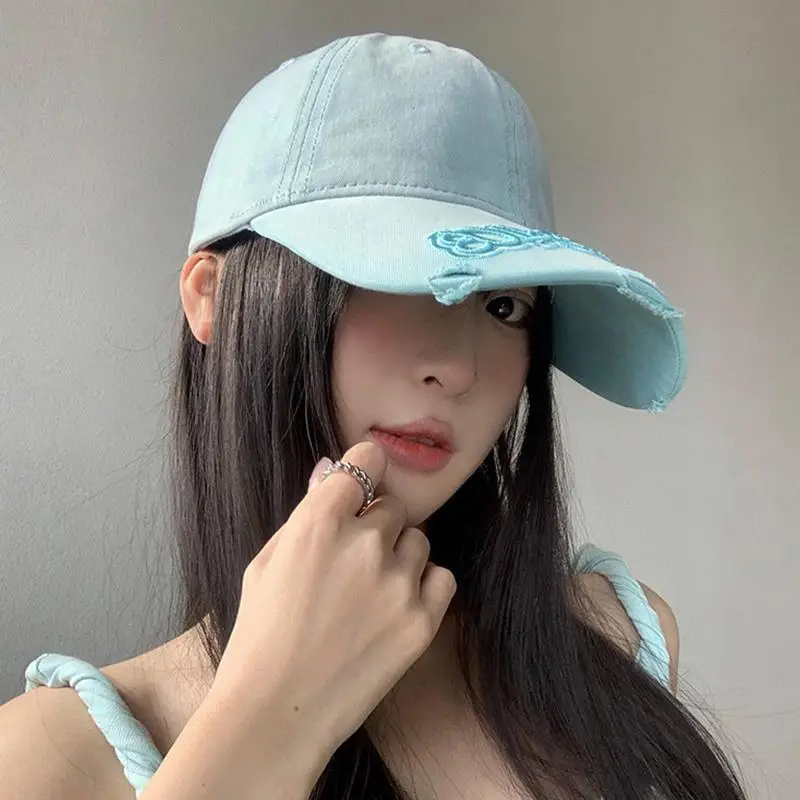 Women Korean Letter Embroidered Blue Baseball Cap - Image 5