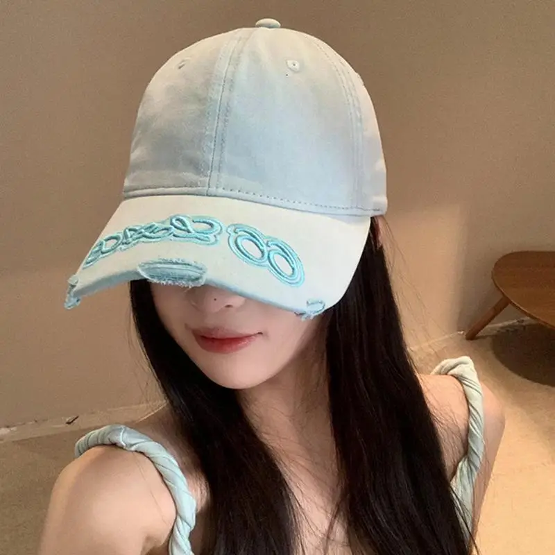 Women Korean Letter Embroidered Blue Baseball Cap - Image 6