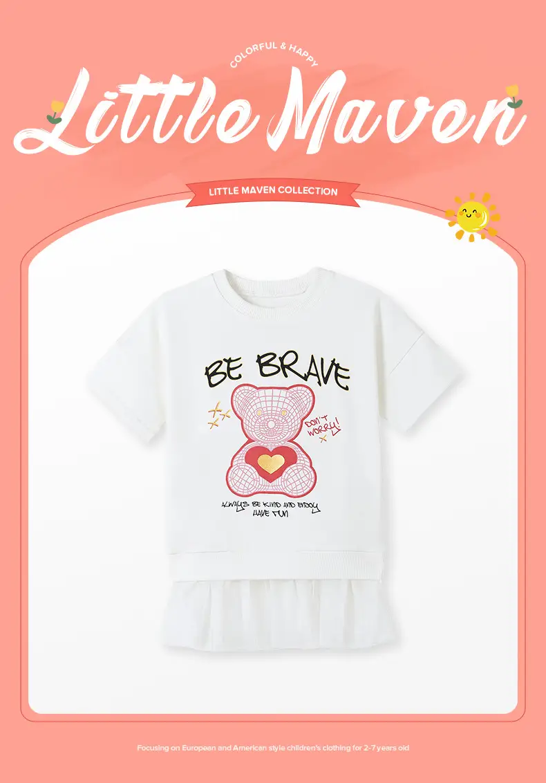 White Cartoon Heart T-Shirt for Girls Summer Wear — feature 2