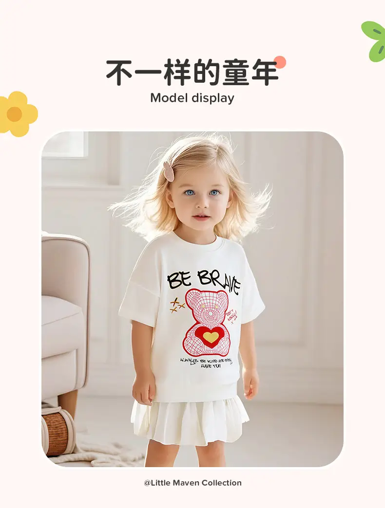 White Cartoon Heart T-Shirt for Girls Summer Wear — feature 5