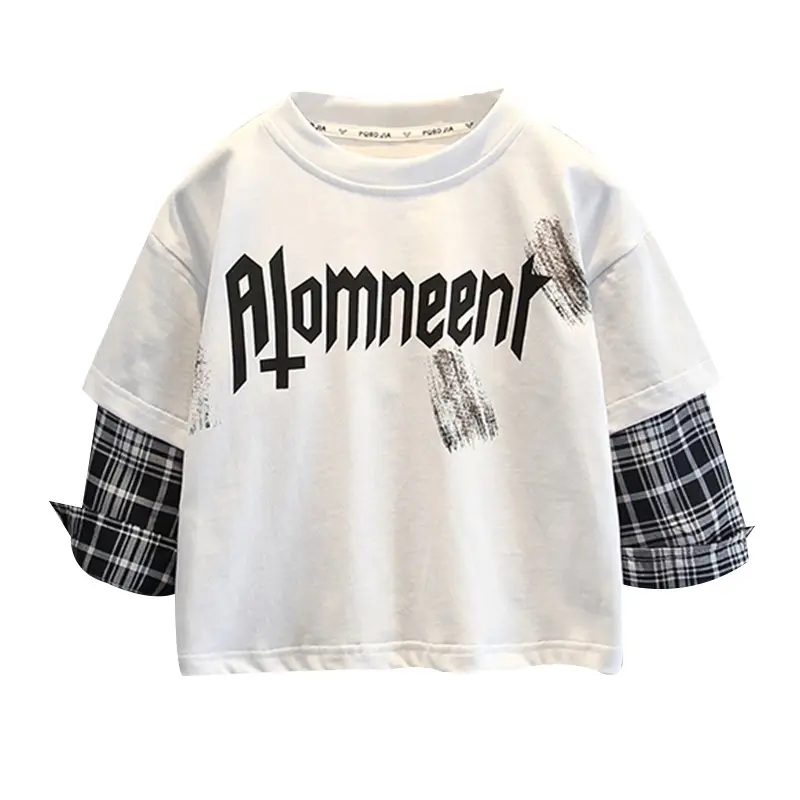 Boys Cotton Long Sleeve T-Shirt White Plaid Design - Image 5