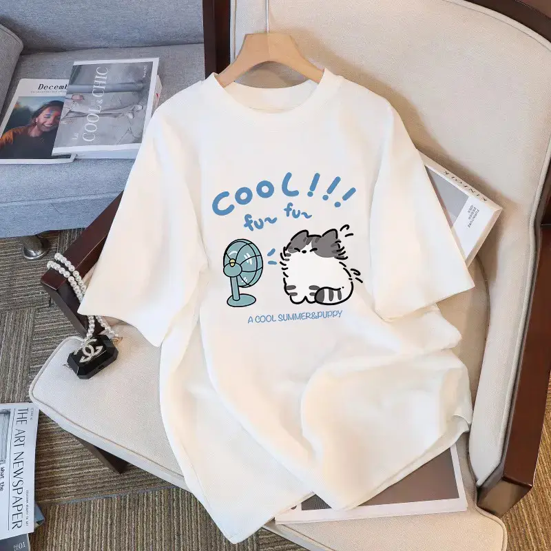 Pure Cotton White Short-sleeved T-shirt Women's 2025 Summer New European plus size Top Loose Slimming T-shirt Ins