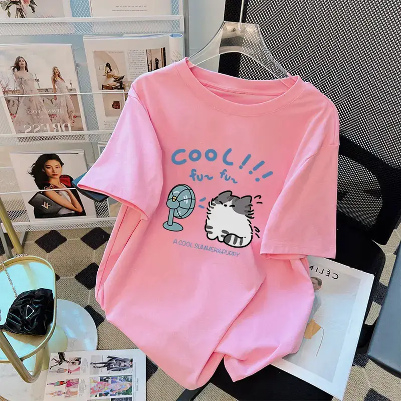 Pure Cotton White Short-sleeved T-shirt Women's 2025 Summer New European plus size Top Loose Slimming T-shirt Ins