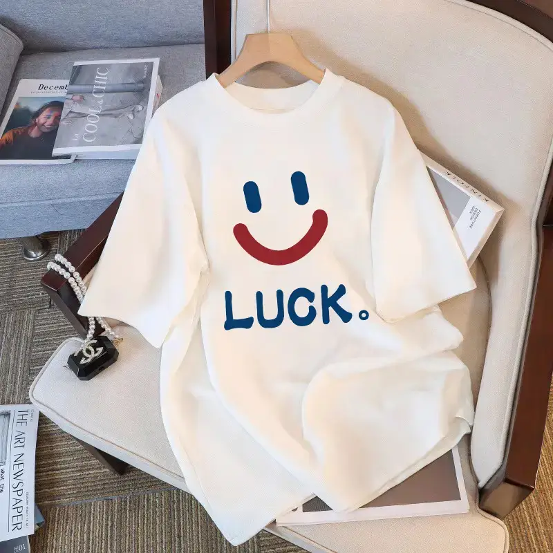 Pure Cotton White Short-sleeved T-shirt Women's 2025 Summer New European plus size Top Loose Slimming T-shirt Ins