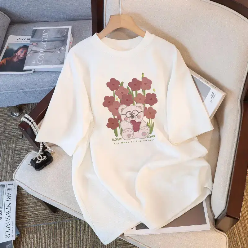 Pure Cotton White Short-sleeved T-shirt Women's 2025 Summer New European plus size Top Loose Slimming T-shirt Ins