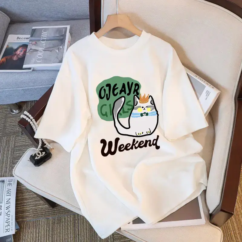 Pure Cotton White Short-sleeved T-shirt Women's 2025 Summer New European plus size Top Loose Slimming T-shirt Ins