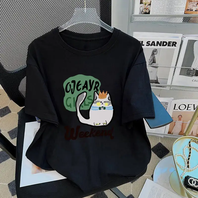 Pure Cotton White Short-sleeved T-shirt Women's 2025 Summer New European plus size Top Loose Slimming T-shirt Ins