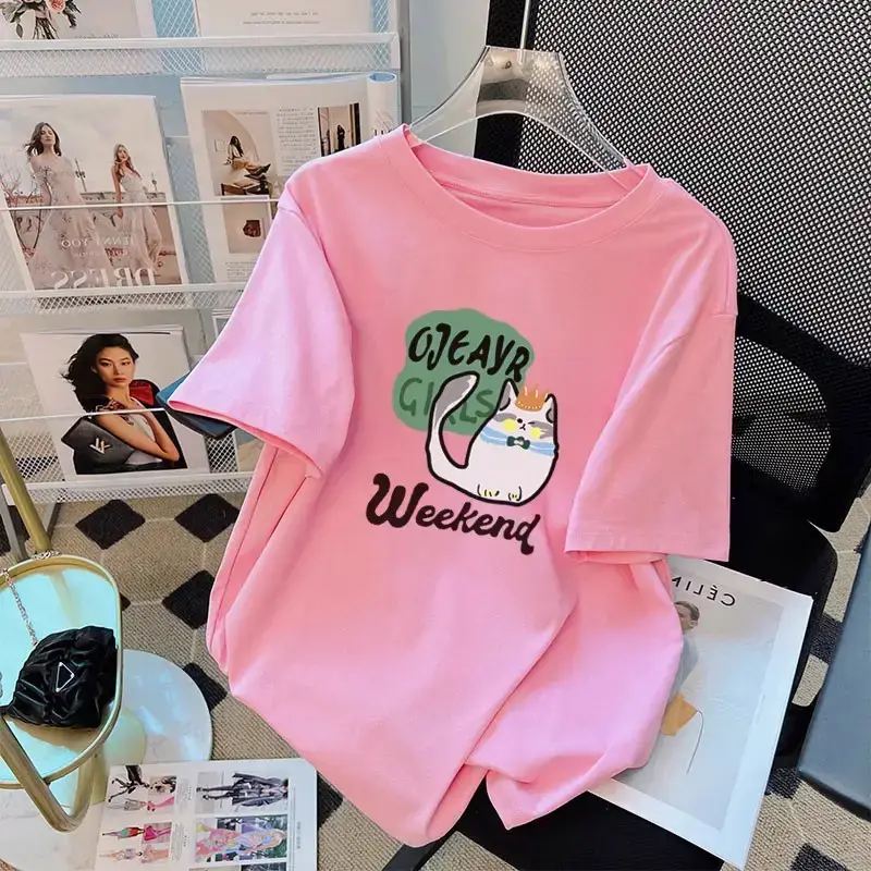 Pure Cotton White Short-sleeved T-shirt Women's 2025 Summer New European plus size Top Loose Slimming T-shirt Ins