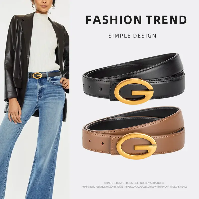 Pink Gold Buckle Women's Belt Genuine Leather