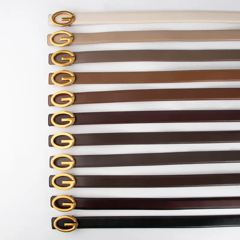 Pink Gold Buckle Women's Belt Genuine Leather