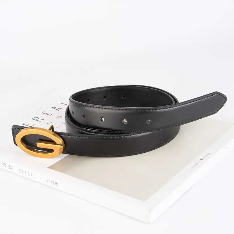 Pink Gold Buckle Women's Belt Genuine Leather