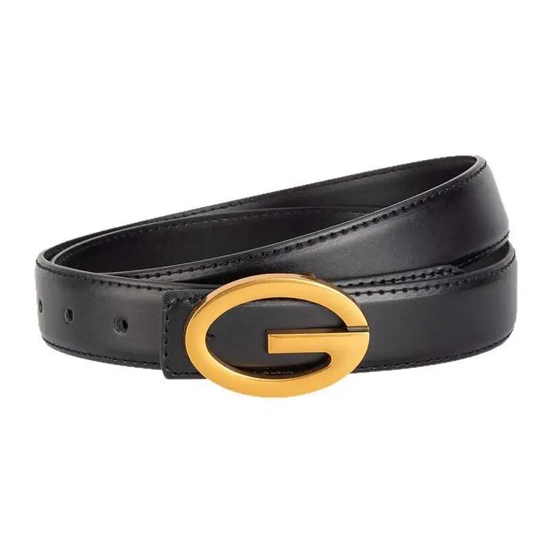 Pink Gold Buckle Women's Belt Genuine Leather